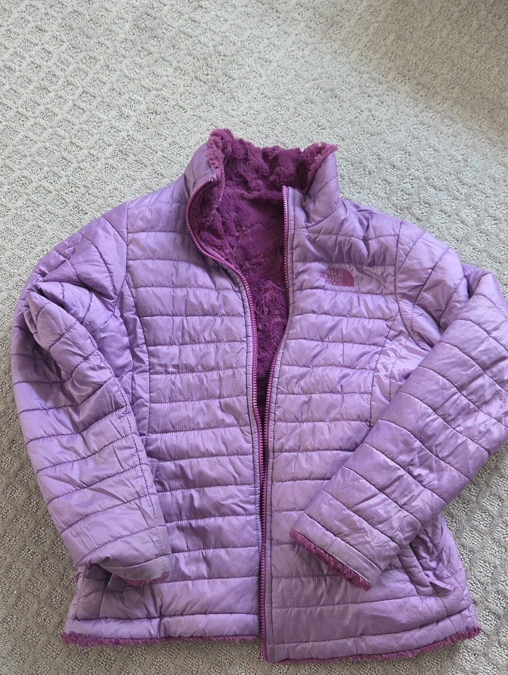 The North Face Girls' Lavender Quilted Puffer Jacket with Plush Lining